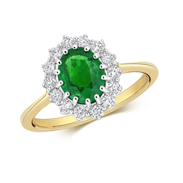 9 craft yellow gold emerald and diamond fancy ring