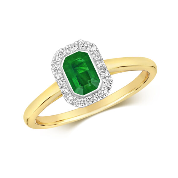 9ct yellow gold emerald and diamond ring