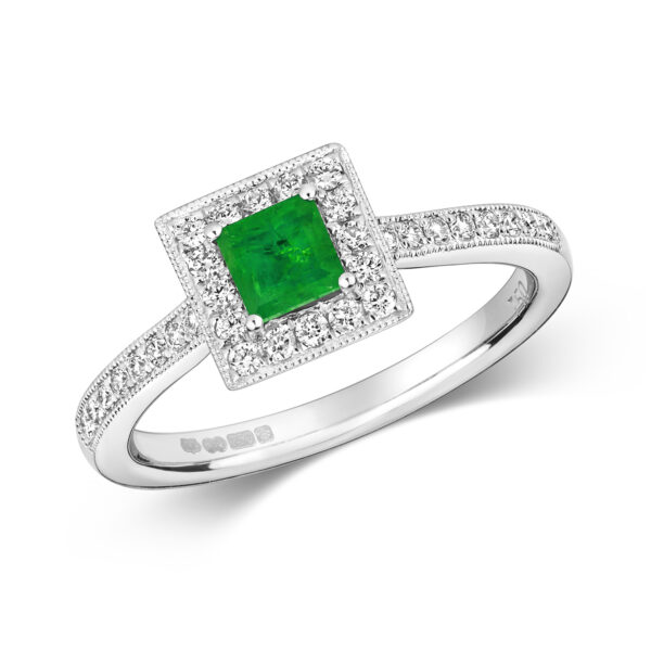 9 carat white gold square emerald and diamond ring