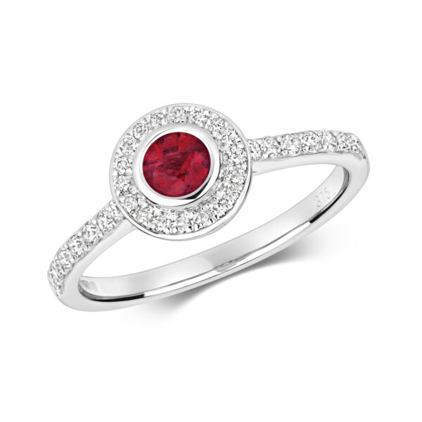 9 carat white gold ruby and diamond ring