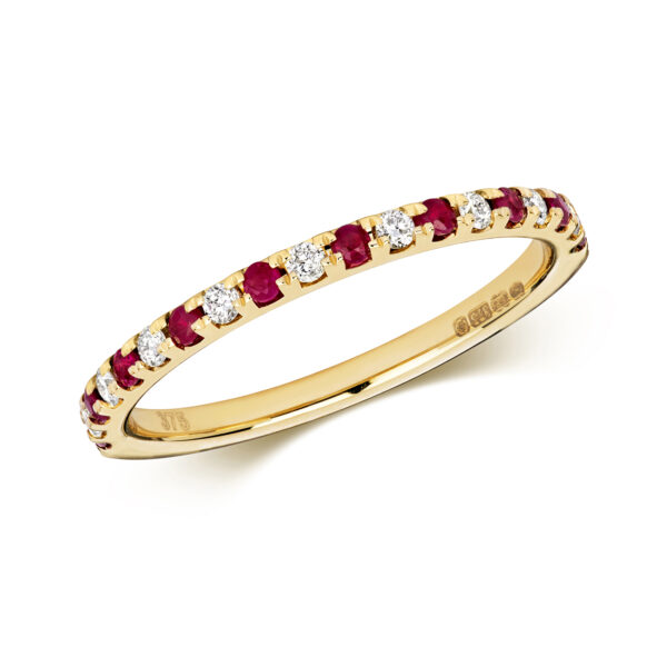 9 carat yellow gold ruby and diamond half eternity ring