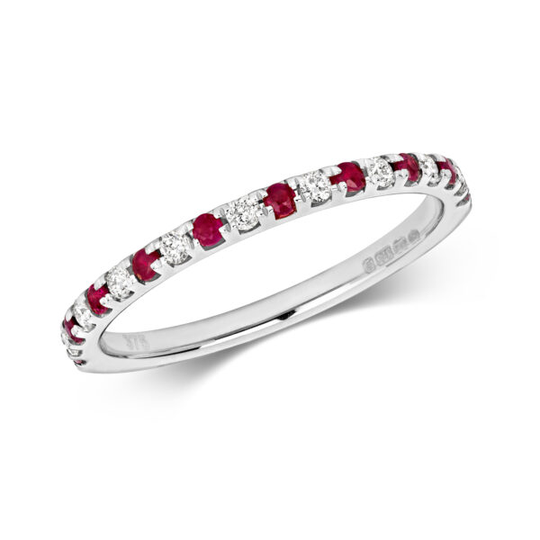 9 carat white gold ruby and diamond half eternity ring