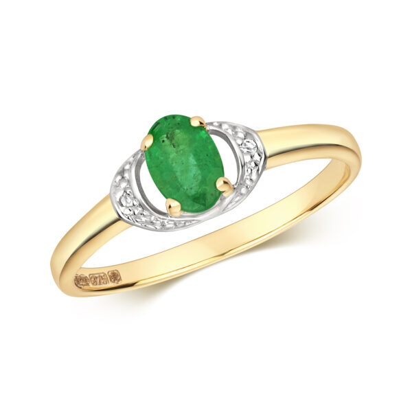 9 carat yellow gold emerald and diamond fancy ring