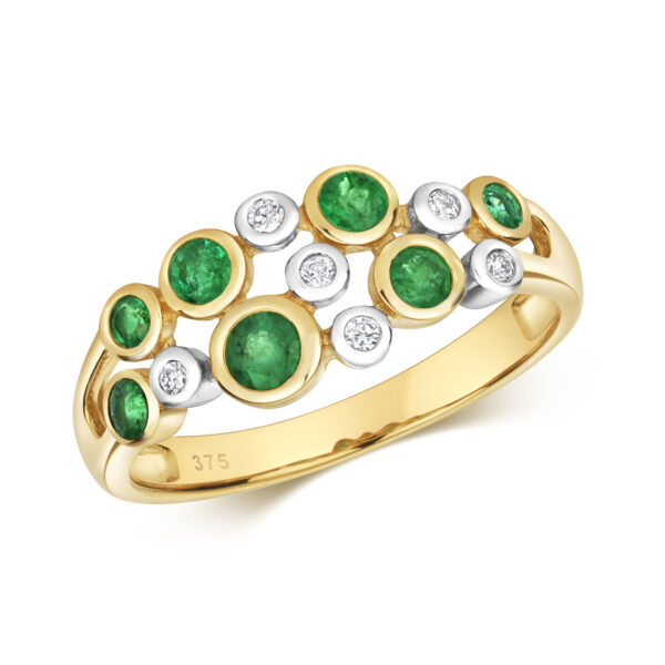 9 carat yellow gold emerald and diamond ring