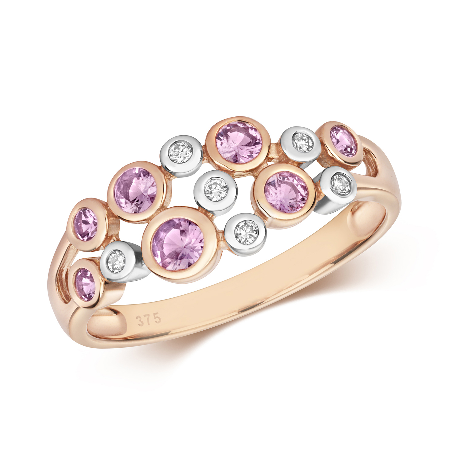 East West Lab-Grown Gemstone Cluster 14K Rose Gold Engagement Ring