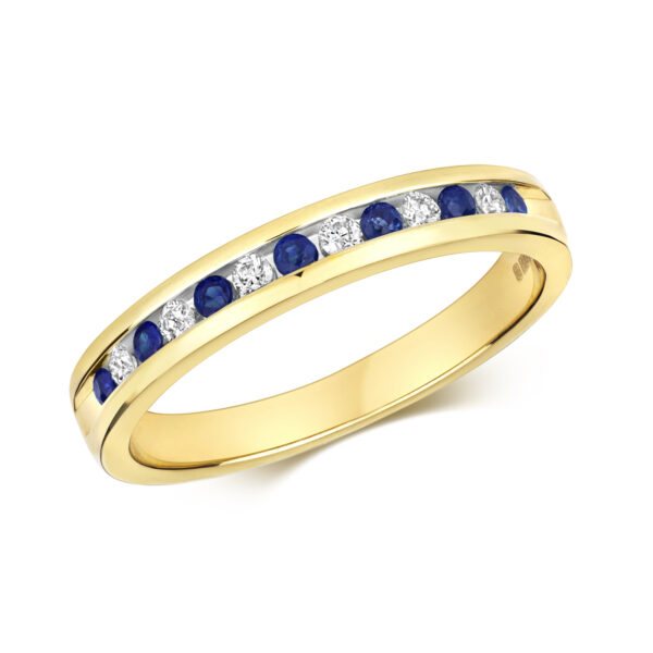 9 carat yellow gold sapphire and diamond half eternity ring