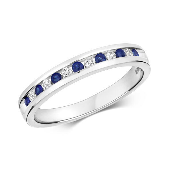 9 carat white gold sapphire and viand half eternity ring