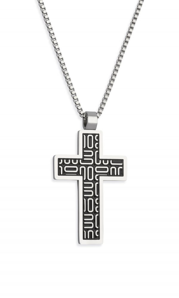 steel cross pendant and chain
