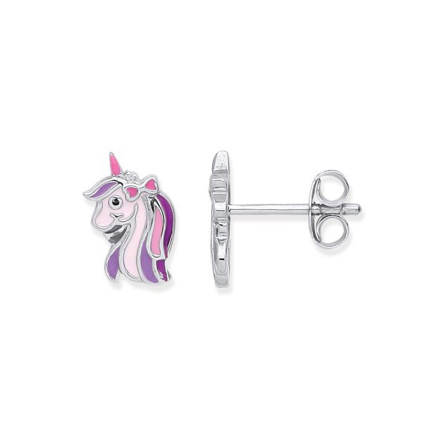 silver unicorn earrings
