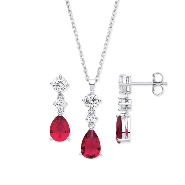 sterling silver ruby red cz earrings and pendant and chain