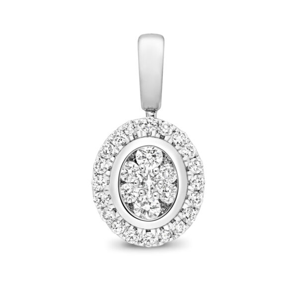 9 carat white gold oval diamond pendant