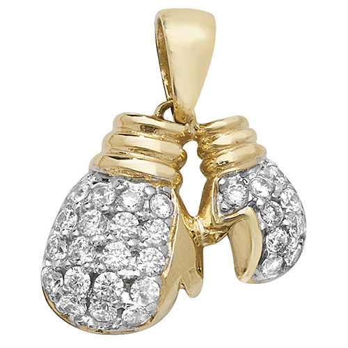 9 carat yellow gold cz boxing gloves pendant