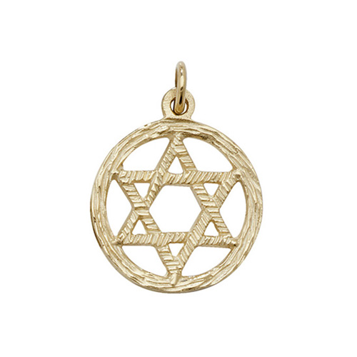 9 carat yellow gold star of david pendant in a circle