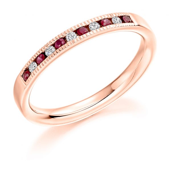 9 carat rose gold diamond and ruby eternity ring