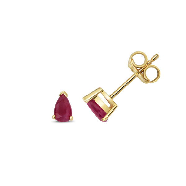 9 carat yellow gold ruby pear shape earrings