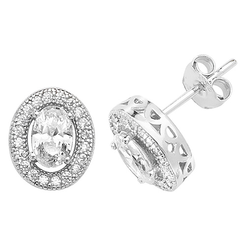 sterling silver oval Cubic Zirconia Earrings