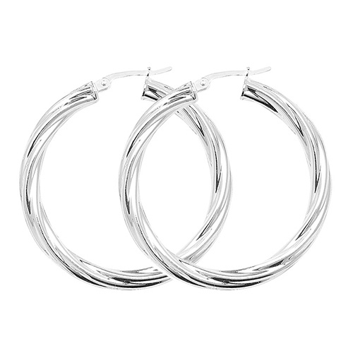 Silver Bold Twist Hoop Earrings 30mm