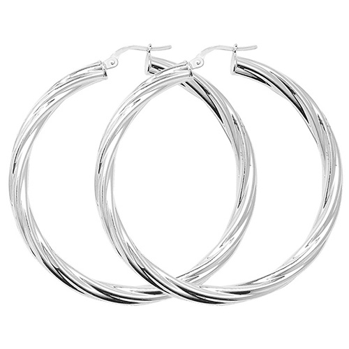 Silver Bold Twist Hoop Earrings 40mm