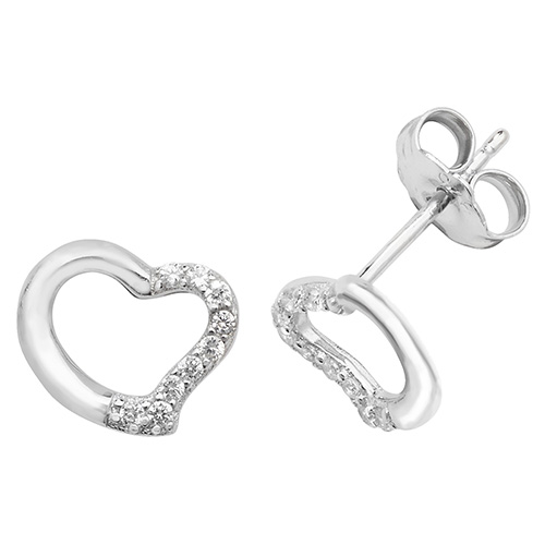 Stylish Sterling Silver CZ Heart Shaped Earrings