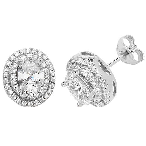 Sterling Silver Oval Cubic Zirconia Earrings