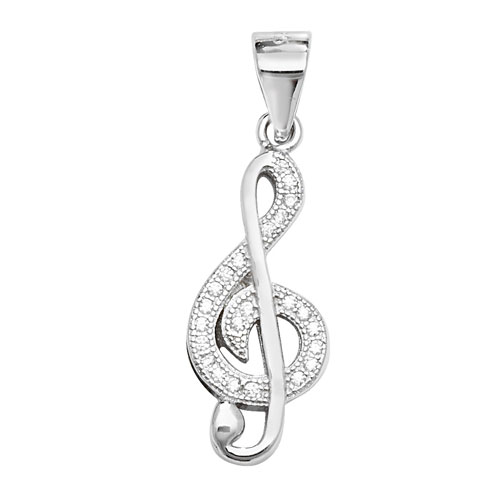 Sterling Silver Treble Clef Cubic Zirconia Pendant