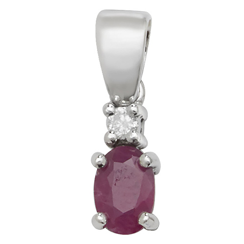 9 carat white gold ruby and diamond drop pendant