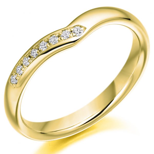 18 carat yellow gold curved shaped style diamond wedding band