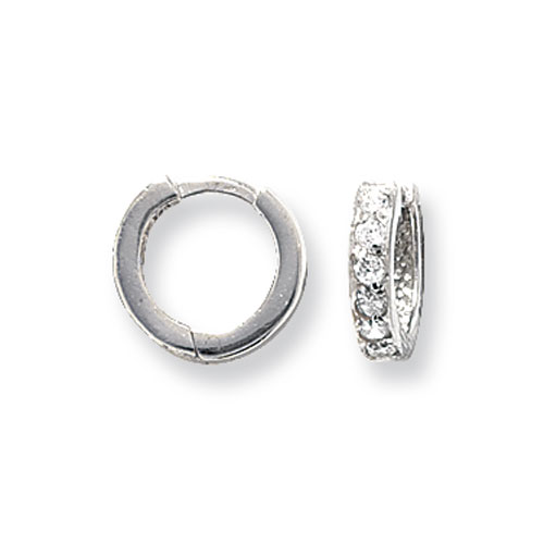 9 carat white gold huggie cz earrings