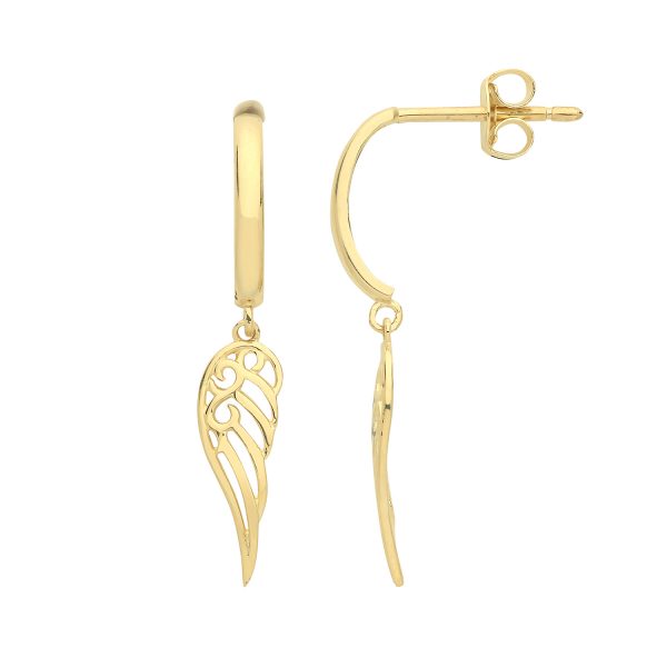 9 carat yellow gold wing drop earrings