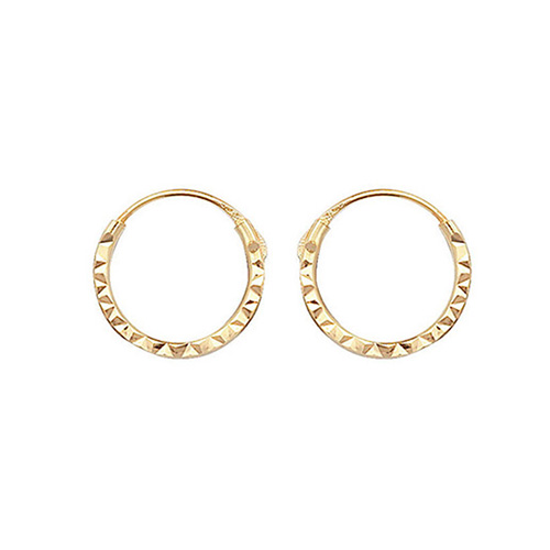 9 carat yellow gold diamond cut hinged sleeper earrings