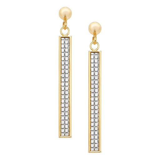 9 carat yellow gold cz bar drop earrings