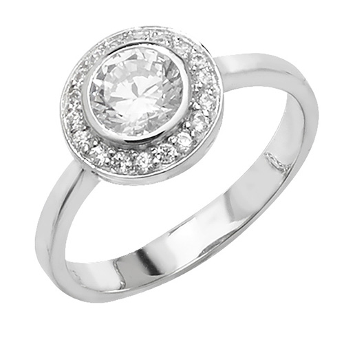 sterling silver rubover style cz round ring