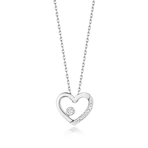 9 carat white gold diamond heart pendant