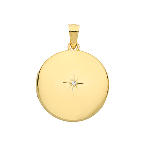 9ct yellow gold round diamond locket