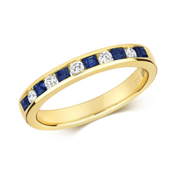 9 carat yellow gold sapphire and diamond eternity ring
