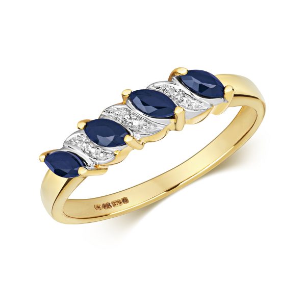 9 carat yellow gold marquise sapphire and diamond ring