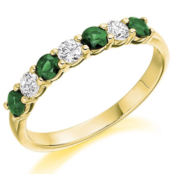 18 carat yellow gold emerald and diamond eternity ring