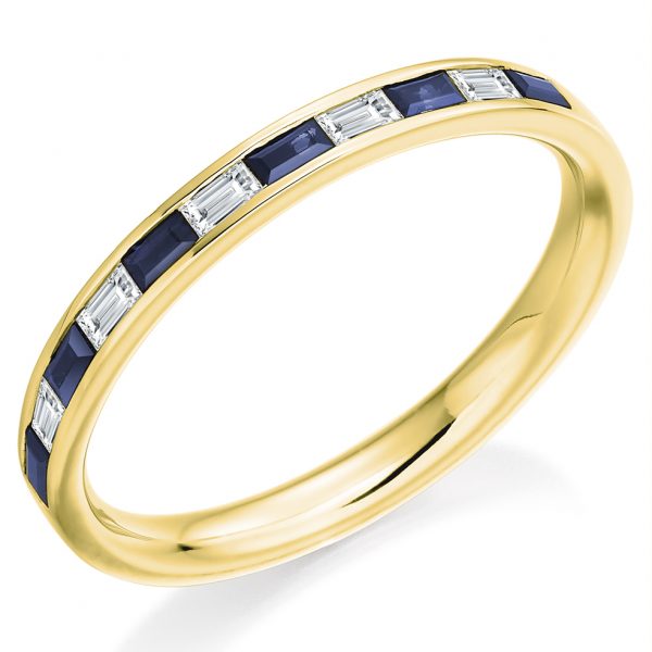 18 carat gold sapphire and diamond baguette ring