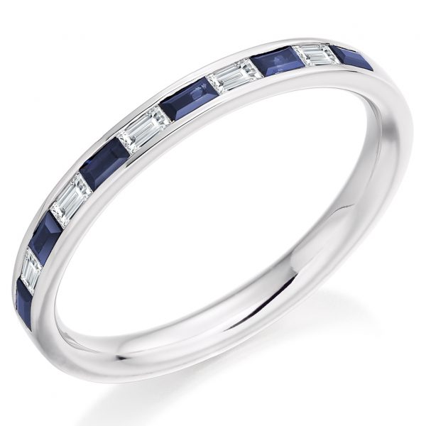 9 carat white gold diamond and sapphire eternity ring