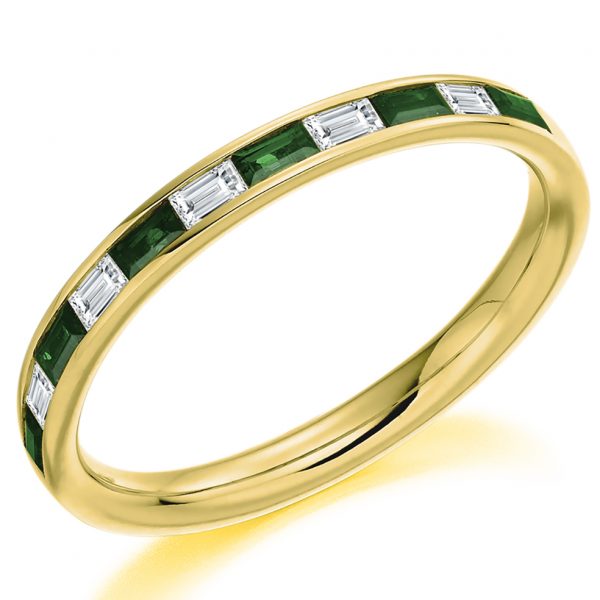 18 carat yellow gold emerald and diamond eternity ring