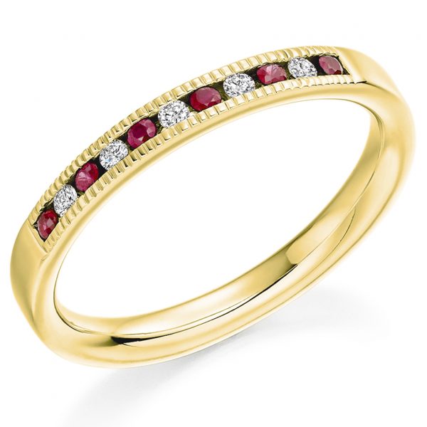 18 carat gold ruby and diamond half eternity ring