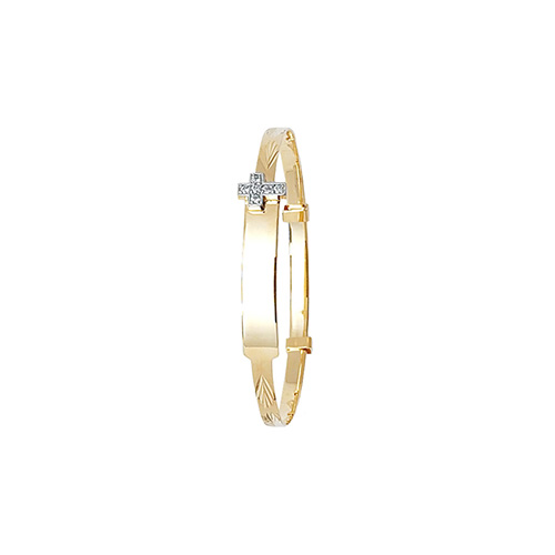 9 carat yellow gold baby bangle cz cross