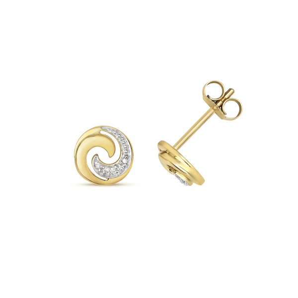 9 carat yellow gold diamond swirl earrings