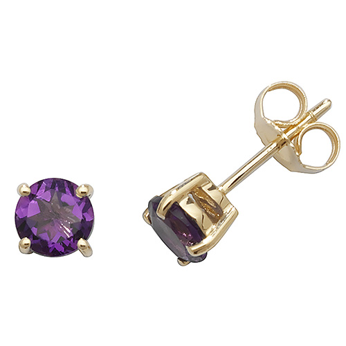 9 carat gold amethyst round stud earrings