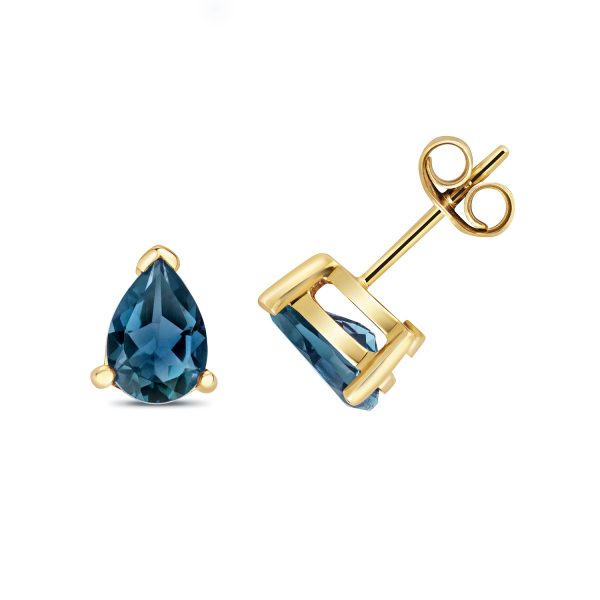 9 carat yellow gold blue topaz pear earrings