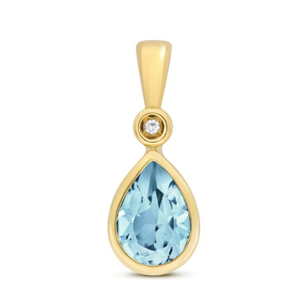 9 carat gold pear shaped blue topaz pendant and chain