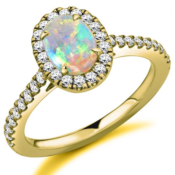9 carat yellow gold opal and diamond cluster ring