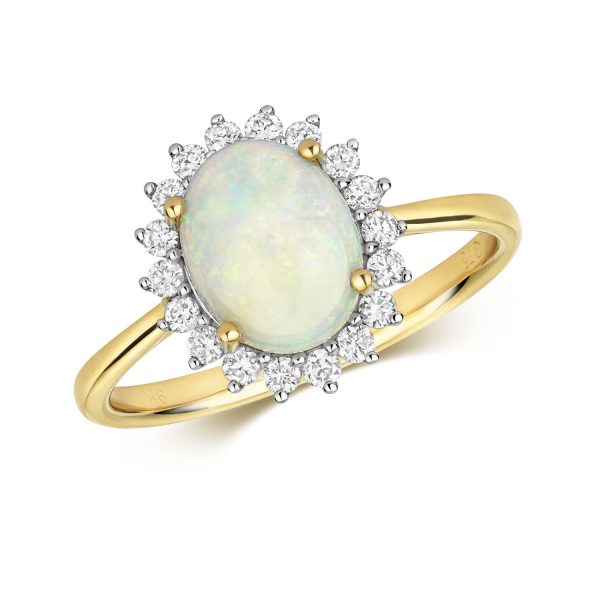 9 carat yellow gold diamond and opal ring