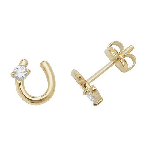 9 carat gold cubic zirconia set horseshoe earrings