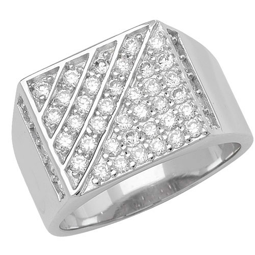 silver mens cz fancy ring